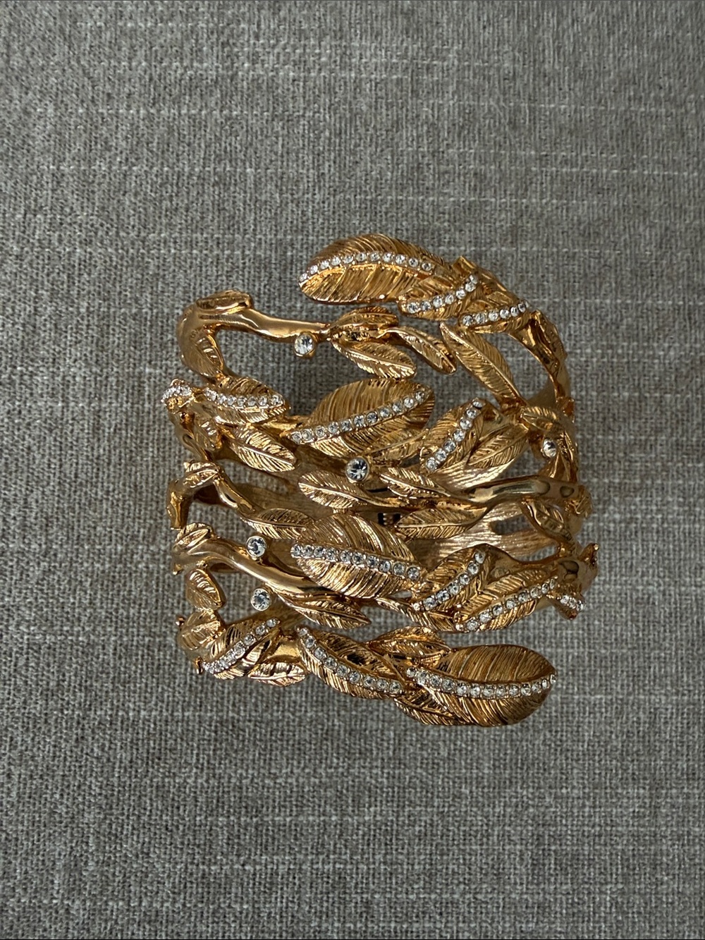 Gold Leaf Crystal Cuff Bracelet - Women's Gold-Tone